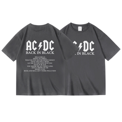 夏acdc摇滚乐队T恤back in black纯棉圆领宽松短半袖衣服女男中性