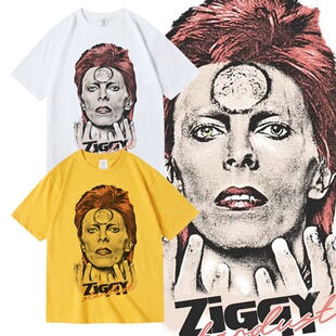 美式大卫鲍伊davidbowie华丽摇滚乐队音乐节穿搭半袖纯棉T恤男女