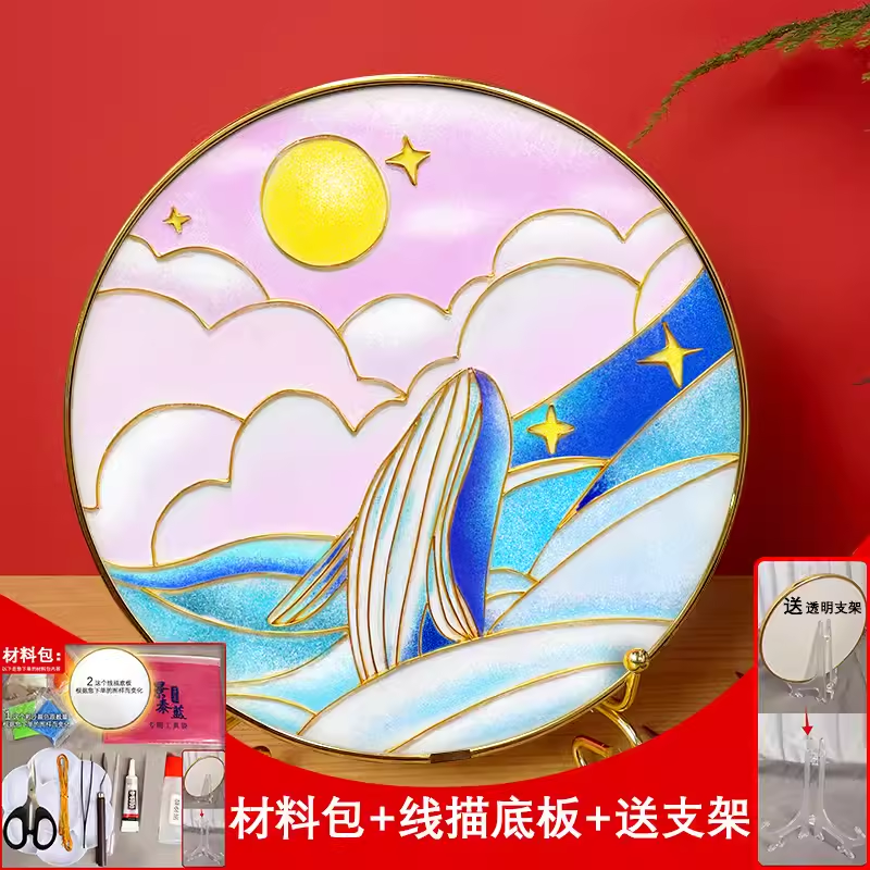 掐丝珐琅画diy手工材料包 粉玫瑰团建暖场活动学生手工非遗国潮