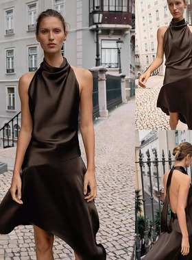 2026夏季新品 女装 气质挂脖不对称蝴蝶结短连衣裙 2202399 700