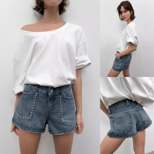 新品 6045004 女装 气质中腰甜酷铆钉饰牛仔短裤 407 时尚 2026夏季