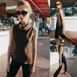 2026春季新品 女装 气质垂性领无袖不对称下摆上衣 2108572 700