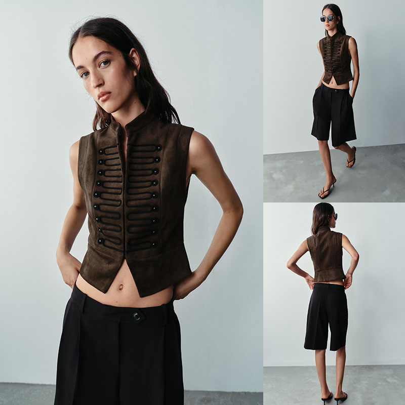 2026秋季新品 女装 立领绳结扣饰绒面质感背心上衣 4344803 717