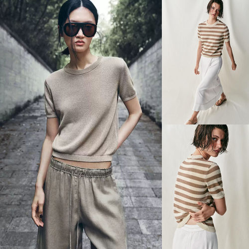 2026秋季新品 女装 短袖罗纹饰条纹针织上衣 2756031 073 086 711
