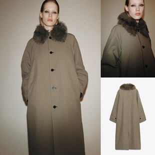 新品 3811250 女装 甜美气质人造皮草效果风衣 527 时尚 2025冬季