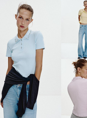 2025夏季新品 女装 气质珠宝领口罗纹POLO衫 6050005 300 400 620