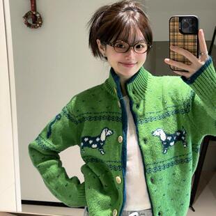 圣诞节绿色毛衣女秋冬季 外套 费尔岛复古氛围感穿搭厚上衣针织开衫