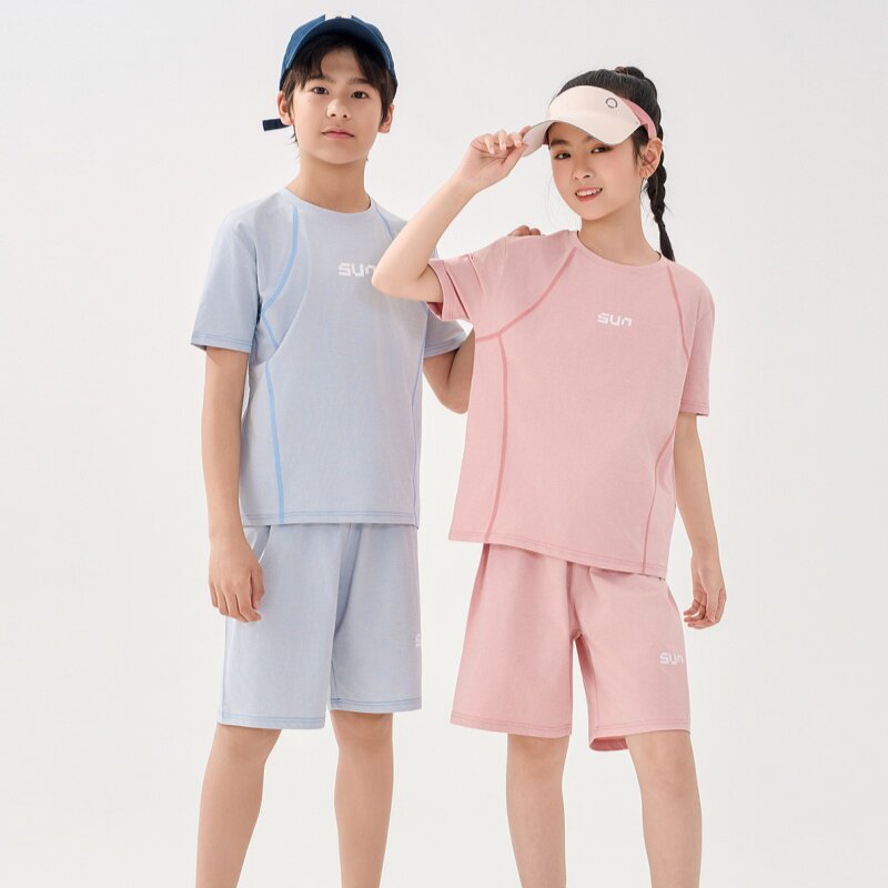 儿童速干套装夏季男女童迪桑凉感短袖短裤两件套中大童运动休闲服
