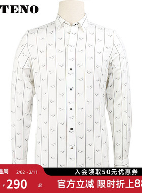 ZOTENO/左天奴衬衫男士高档商长袖衫衣纯棉钢扣印花A0C45