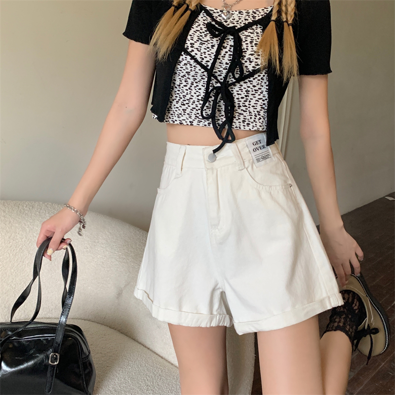 Real price 2021 summer new Korean high waist slim loose wide leg curled denim shorts