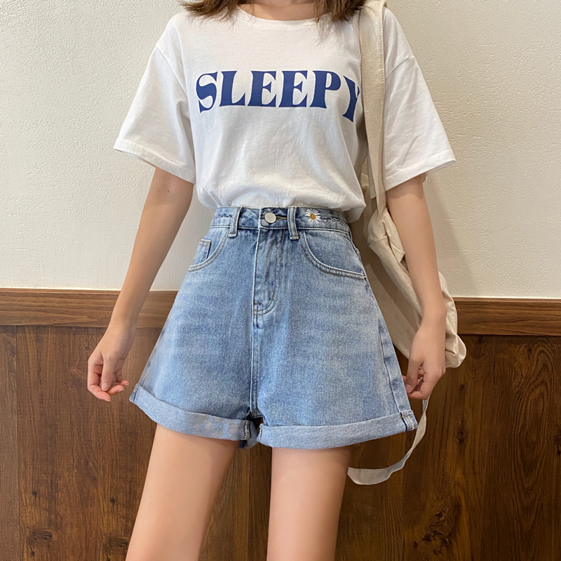 Real price 2021 summer new high waist hemmed embroidered jeans