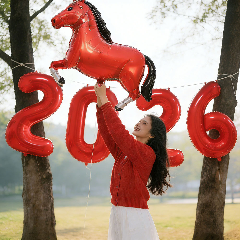 马年红色2026数字铝膜气球新气球