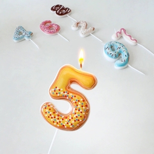 网红甜甜圈糖果生日蛋糕数字蜡烛甜品装饰生日派对彩色巧克力蜡烛