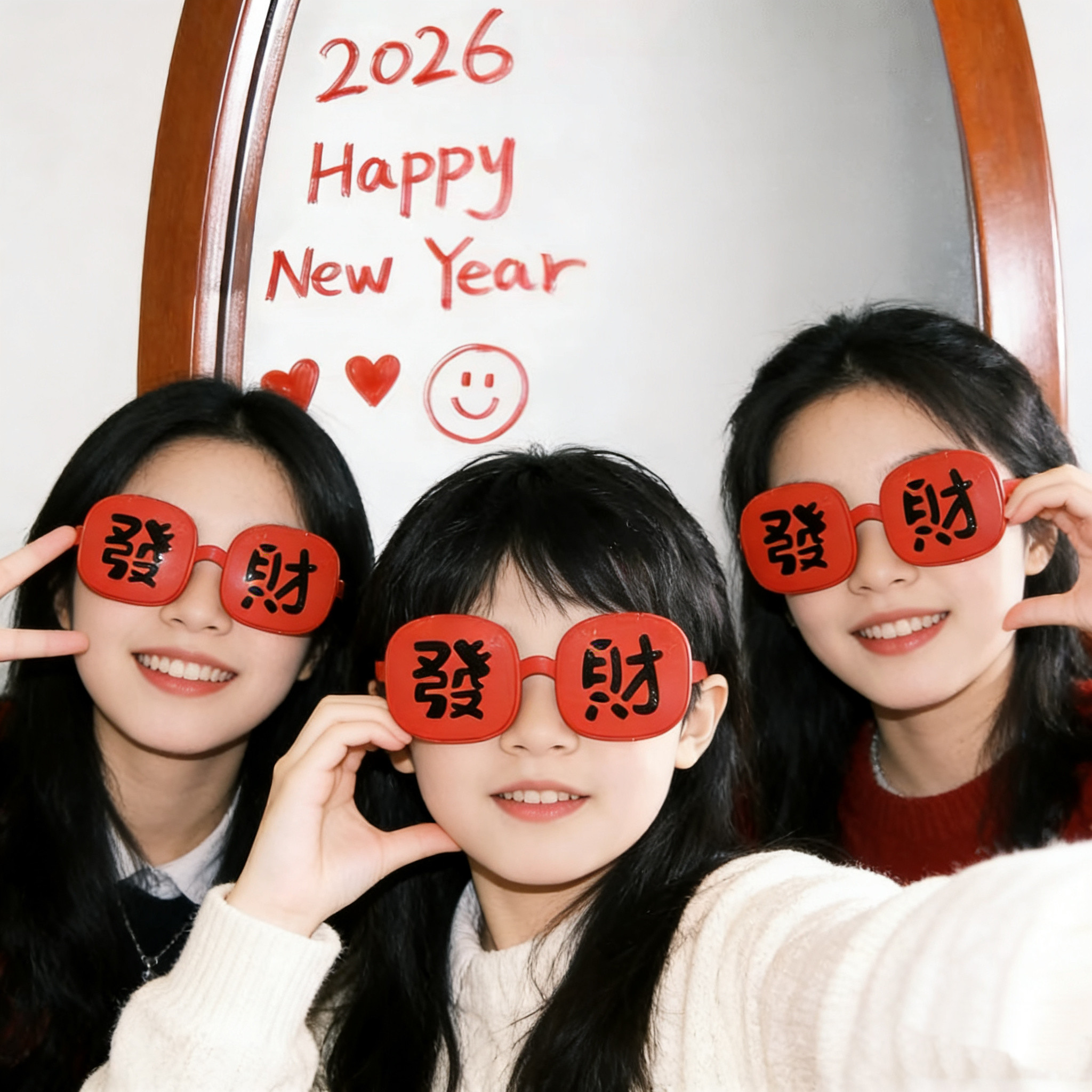 2026发财红色方框眼镜新年团建拍照道具搞怪时尚墨镜春节装饰用品