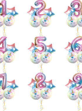 款5pcs独角兽数字套餐0-9铝膜气球儿童生日派对玩具飘空铝箔气球
