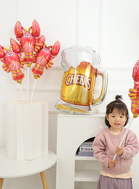 小龙虾气球大排档啤酒节背景布置底座气球烧烤店餐厅开业装饰广告