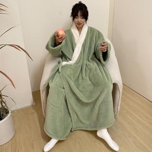 猴哥同款睡袍冬季珊瑚绒加厚保暖睡衣大圣长袍绿色道袍搞怪网红款