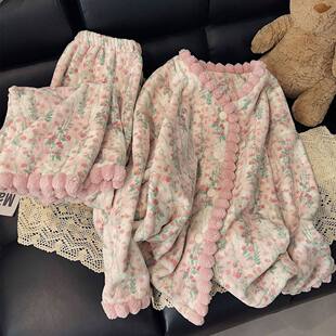 高级感珊瑚绒睡衣女款冬季加绒加厚2025秋冬新款法兰绒女士家居服