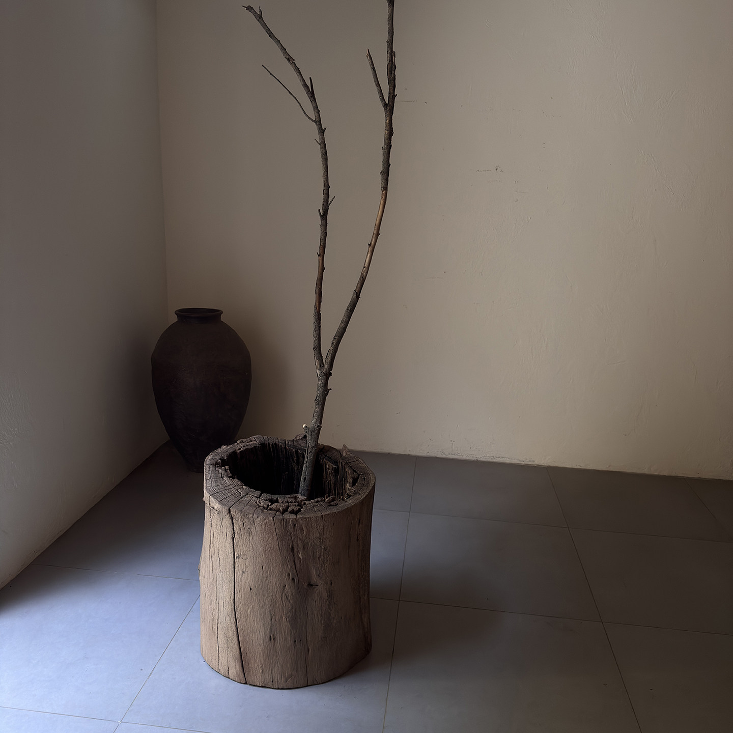 古旧天然侘寂风艺术空间摆件收藏枯木木桶干花插花桶古木2621