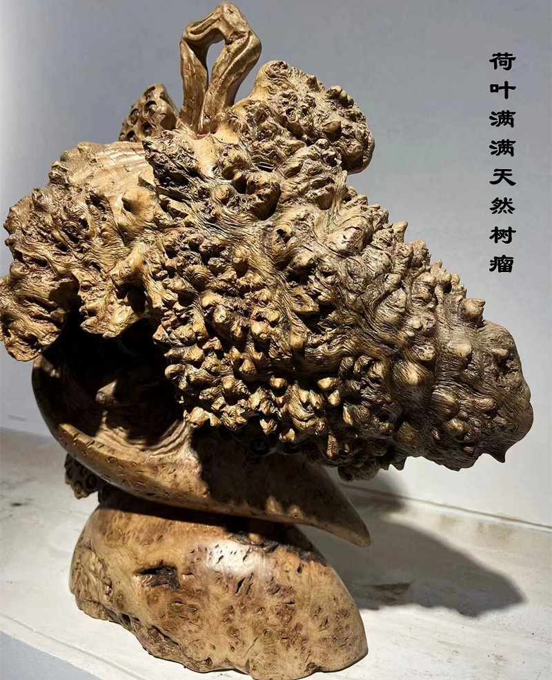 残荷荷花莲子手工雕刻摆件 树瘤树根老木雕刻云南特色装饰摆件