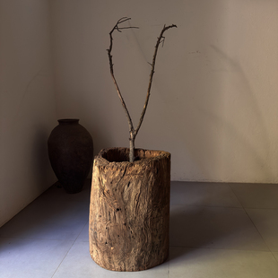 民间老物件干花插花桶朽木艺术空间装饰摆件老木桶26128