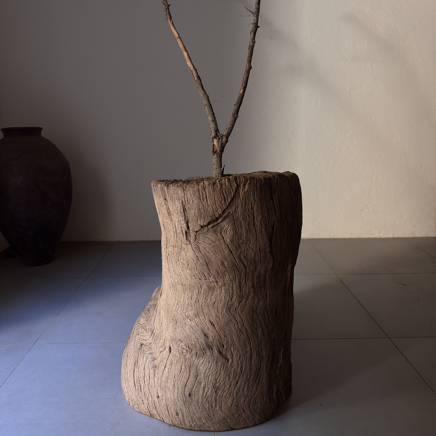 古旧天然枯木树桩老木桶空间装饰插花干花禅意木桶摆件26128