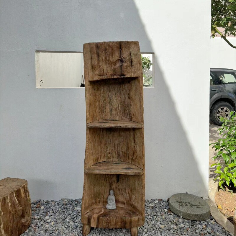 风化木老木头书柜角柜侘寂风空间古典装饰书架柜子手工艺品摆件