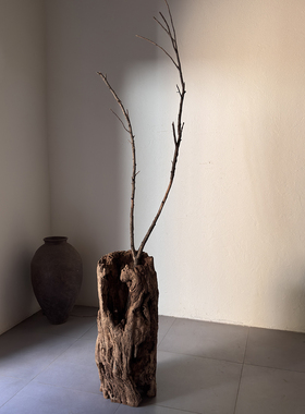 古旧老木头枯木桶插花干花桶收藏古董装饰摆件装饰枯木26119