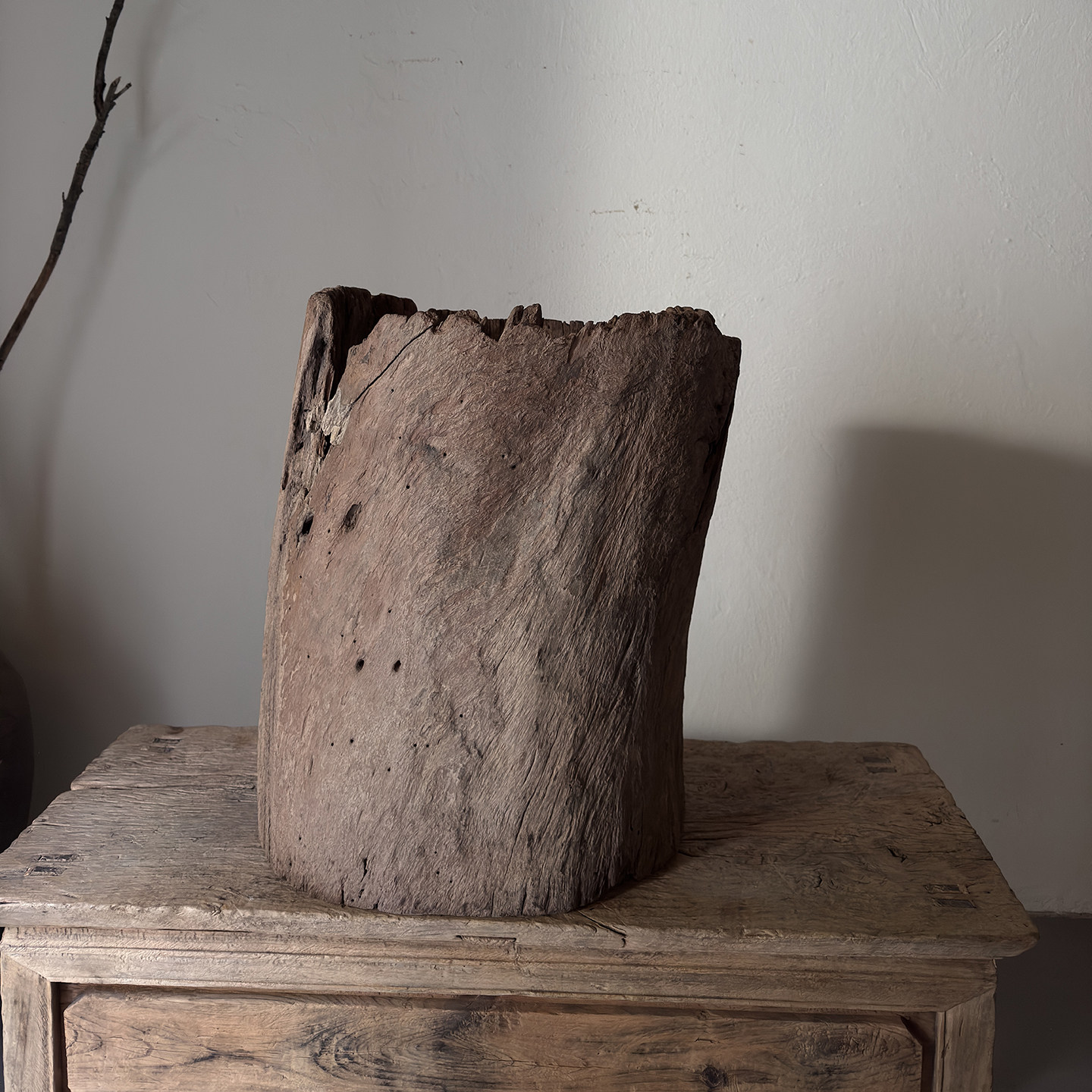 禅意干花桶插花桶古木老物件古董装饰艺术空间摆件木桶26116