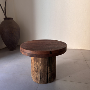 古旧老木头茶几咖啡桌原木圆形老桌子枯木桌子咖啡餐厅桌26107