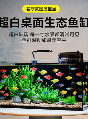 超白玻璃自循环过滤桌面生态鱼缸
