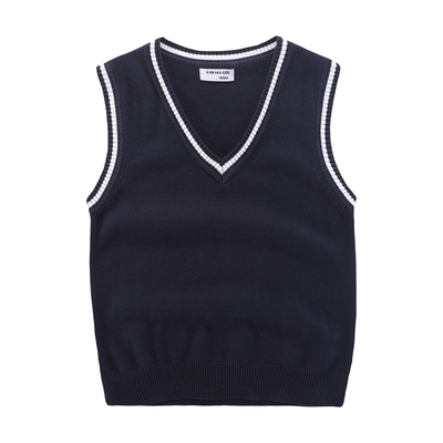 儿童针织背心春秋薄款中小学生毛衣学院风英伦风校服毛衣马甲全棉