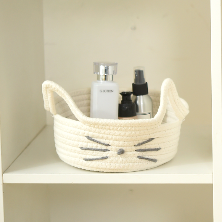 卡通棉线收纳筐编织篮内衣整理盒遥控器化妆品框杂物篓储物篮小猫