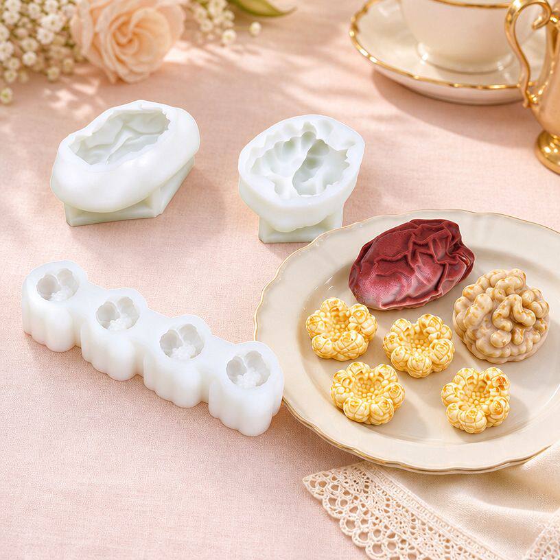 4连爆米花巧克力硅胶模具 椰枣核桃法式脆皮慕斯蛋糕模具立体香