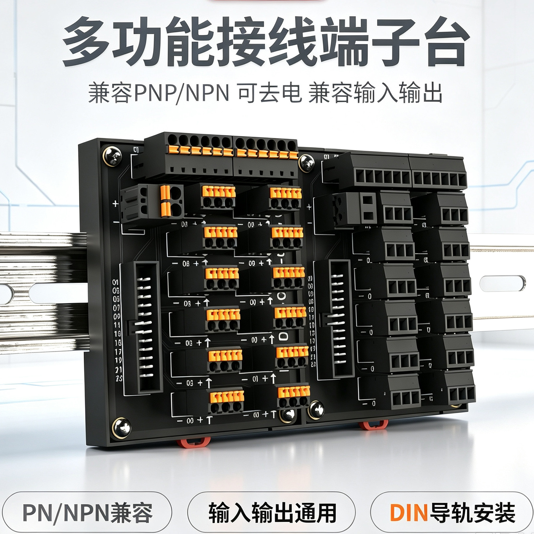 传感器端子台兼容2线3线NPN/PNP光电PLC分线输入输出接线盒气缸