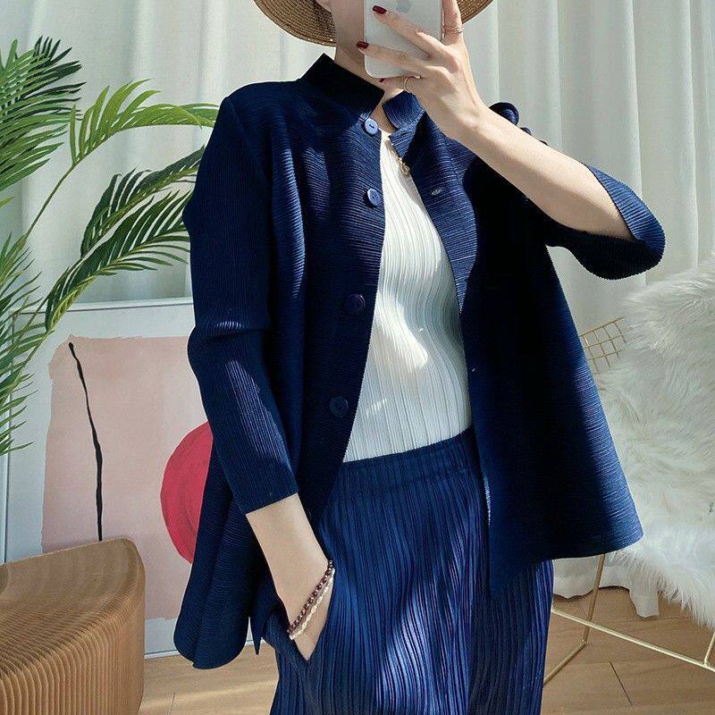 三宅系列新款洋气外套2025春秋褶皱宽松修身显瘦开衫上衣女图片
