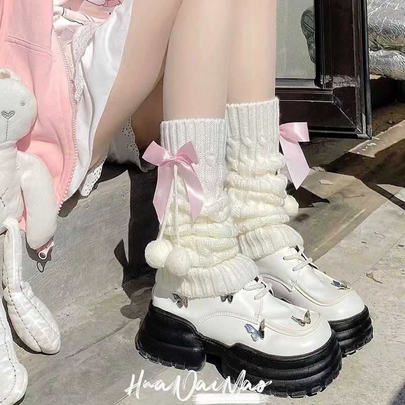 蝴蝶结毛球袜女日系袜套保暖堆堆秋冬少女可爱jk针织洛丽塔中筒袜,女士内衣/男士内衣/家居服,中筒袜,淘宝优惠券,粉丝福利购,淘宝优惠卷