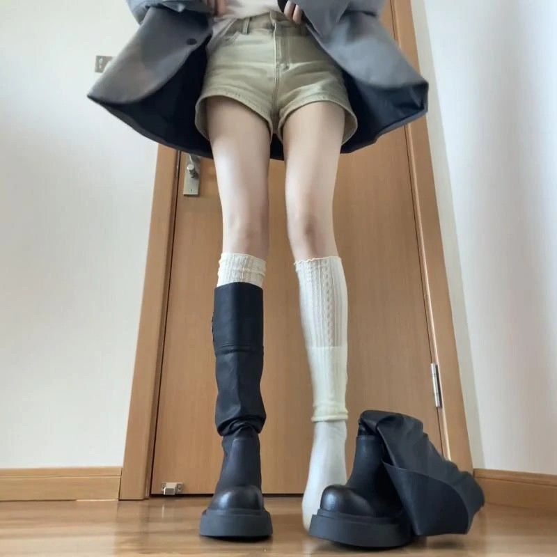 白色长筒袜套女堆堆袜秋冬季配长靴子腿套叠穿小腿骑士靴袜子春夏