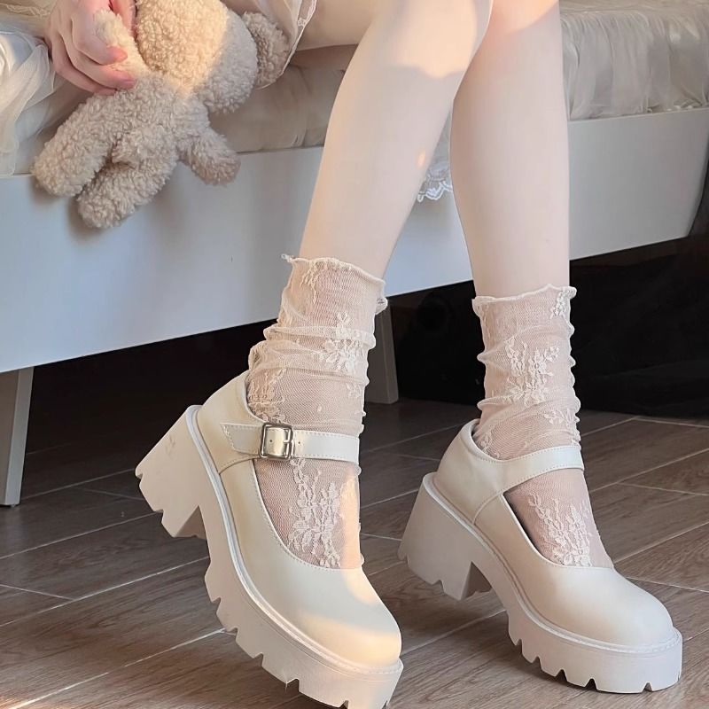 蕾丝袜子女夏季薄款白色玛丽珍网纱堆堆袜春秋款中筒jk乐福鞋丝袜