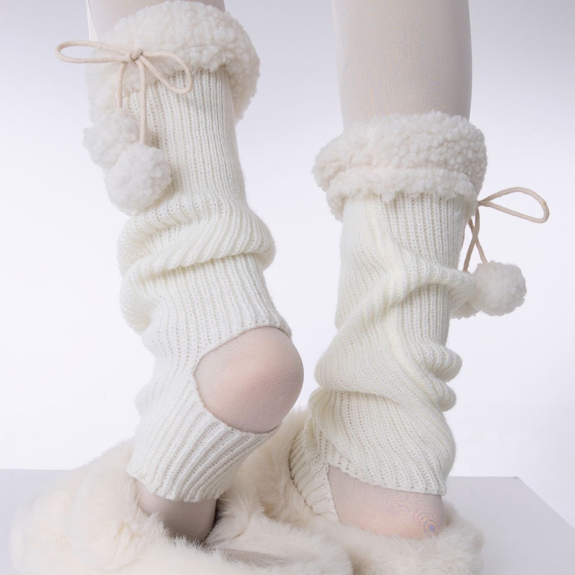 羊羔毛针织袜套秋冬加厚踩脚lolita可爱毛绒腿套日系花边中筒袜套