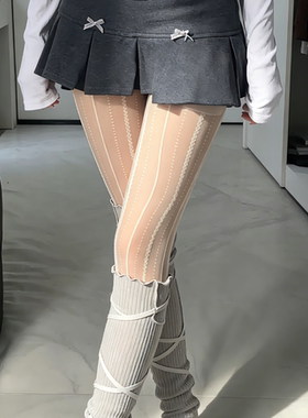 竖条纹丝袜女夏季薄款不掉档美腿白色连裤袜子性感白丝美腿塑形