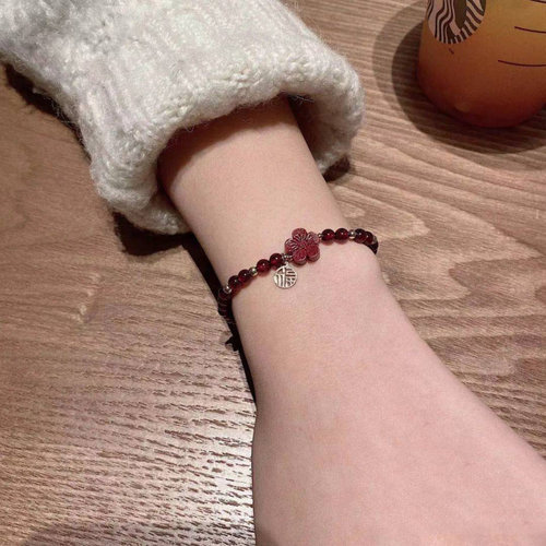 送你一朵小红花朱砂红石榴石手工