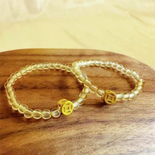 极细天然黄水晶戒指女松紧款银指环转运珠小众设计感