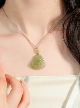 天然晴水和田玉佛公吊坠弥勒佛大