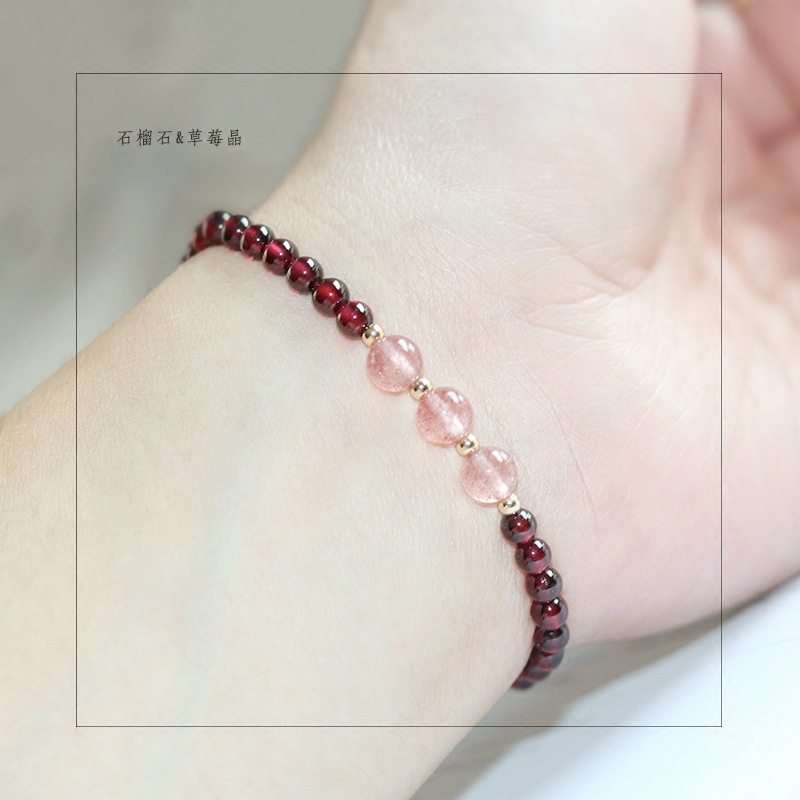 天然石榴石手链女酒红色石榴石细