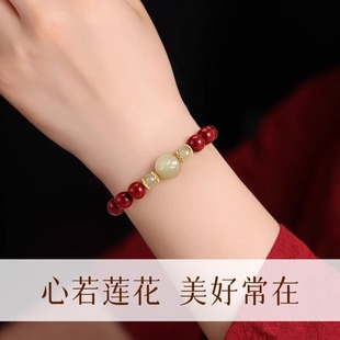 天然和田玉手串纯银手链女生女款 轻奢小众精致龙年朱砂手串送女友