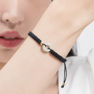偏爱系列天然翡翠平安扣黑绳手绳情侣款手绳女手工编制闺蜜手饰品