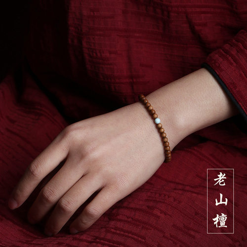 印度老山檀木手串单圈佛珠搭配绿