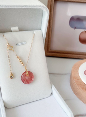 草莓晶平安扣吊坠ins流行项链女