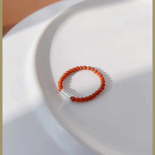 南红玛瑙橄榄s925银竹节细戒指女